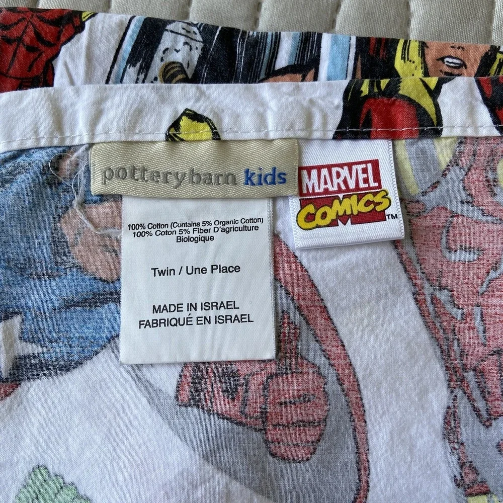 POTTERY BARN KIDS AVENGERS Marvel Comics Twin Size Flat Sheet Laundry Bag Lot